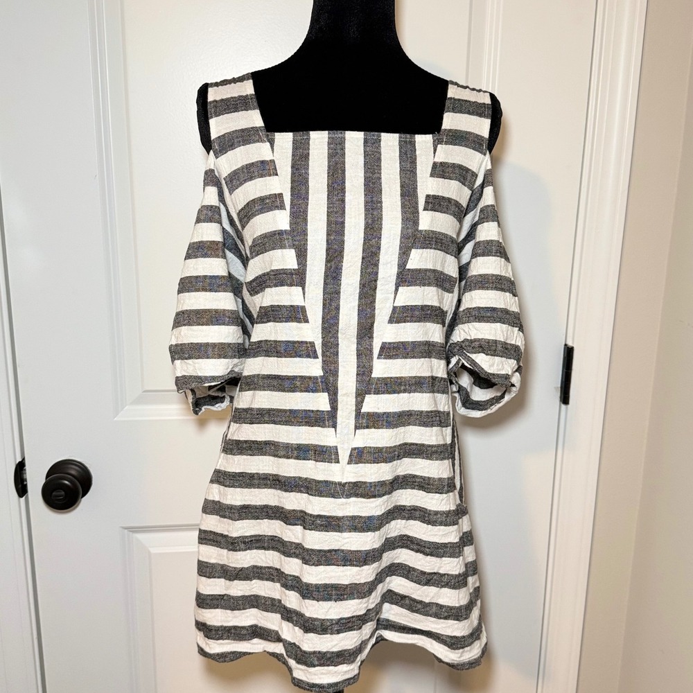 Soft Surroundings Striped Cold Shoulder Tunic Top XL Chic Boho Nautical Coastal